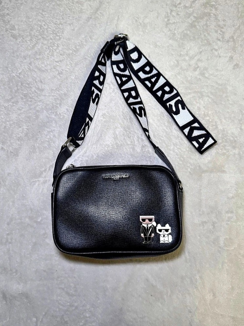 Karl Lagerfeld Paris Maybelle Camera Crossbody Bag with Karl & Choupette Pins